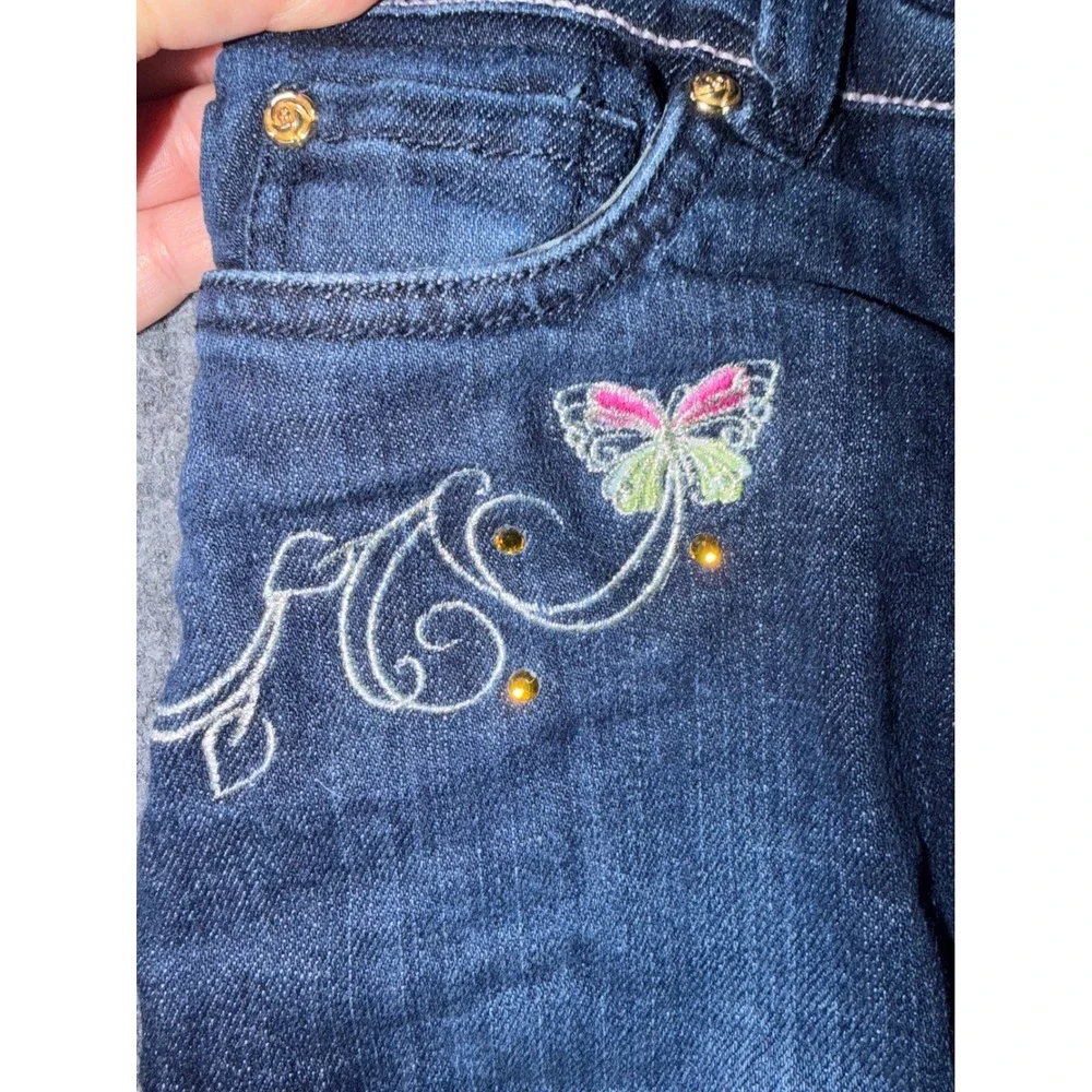 Childrens Place Vintage Toddler girls 4T Blue Jean Skort embroidered Rose Flower